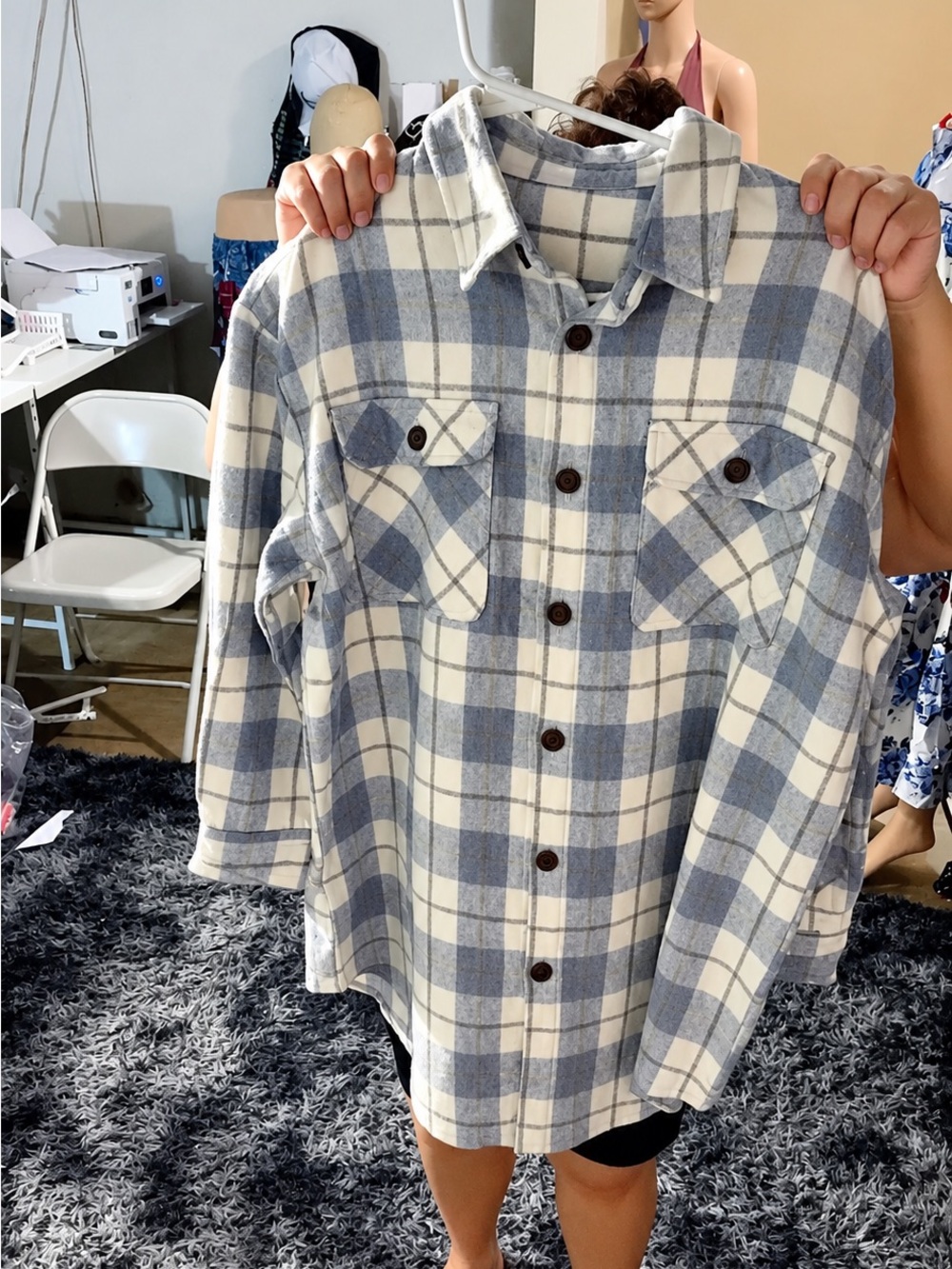 Kids Long-Sleeve Blue & White Plaid Button-Up Shirt